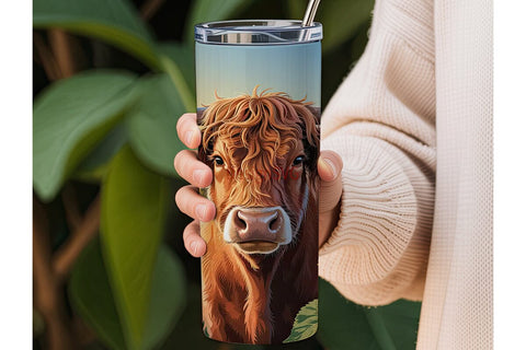 Highland Cow Sunflower 20oz Tumbler Wrap Sublimation DesignSVG 