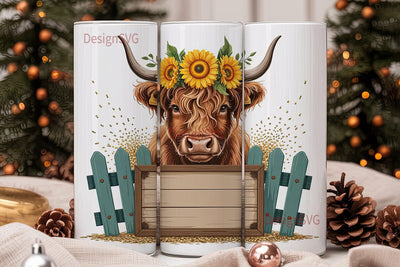 Highland Cow Sunflower 20oz Tumbler Wrap Sublimation DesignSVG 