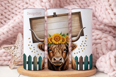 Highland Cow Sunflower 20oz Tumbler Wrap Sublimation DesignSVG 