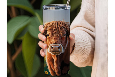 Highland Cow Sunflower 20oz Tumbler Wrap Sublimation DesignSVG 