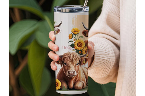 Highland Cow Sunflower 20oz Tumbler Wrap Sublimation DesignSVG 