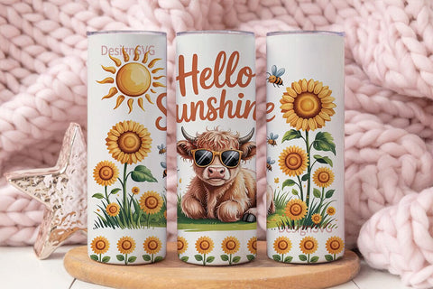 Highland Cow Sunflower 20oz Tumbler Wrap Sublimation DesignSVG 