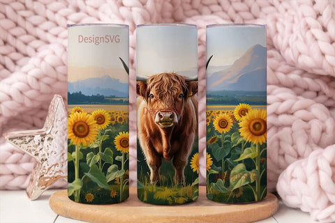 Highland Cow Sunflower 20oz Tumbler Wrap Sublimation DesignSVG 