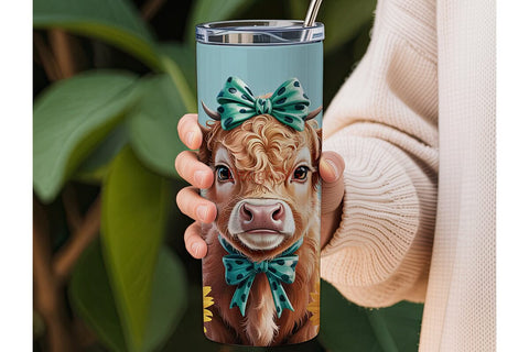 Highland Cow Sunflower 20oz Tumbler Wrap Sublimation DesignSVG 