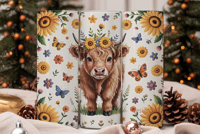 Highland Cow Sunflower 20oz Tumbler Wrap Sublimation DesignSVG 
