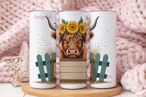 Highland Cow Sunflower 20oz Tumbler Wrap Sublimation DesignSVG 