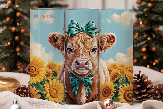 Highland Cow Sunflower 20oz Tumbler Wrap Sublimation DesignSVG 