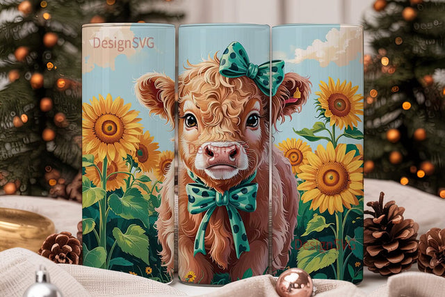 Highland Cow Sunflower 20oz Tumbler Wrap Sublimation DesignSVG 