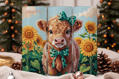 Highland Cow Sunflower 20oz Tumbler Wrap Sublimation DesignSVG 