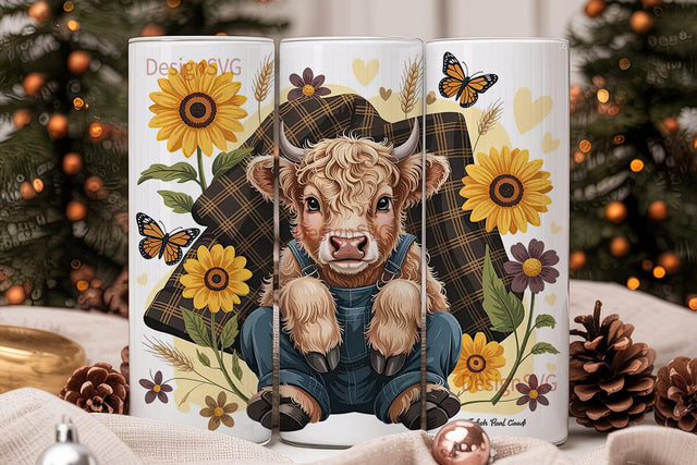 Highland Cow Sunflower 20oz Tumbler Wrap Sublimation DesignSVG 