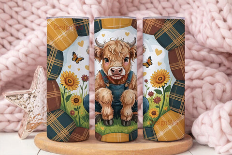 Highland Cow Sunflower 20oz Tumbler Wrap Sublimation DesignSVG 