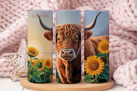 Highland Cow Sunflower 20oz Tumbler Wrap Sublimation DesignSVG 