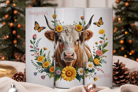 Highland Cow Sunflower 20oz Tumbler Wrap Sublimation DesignSVG 
