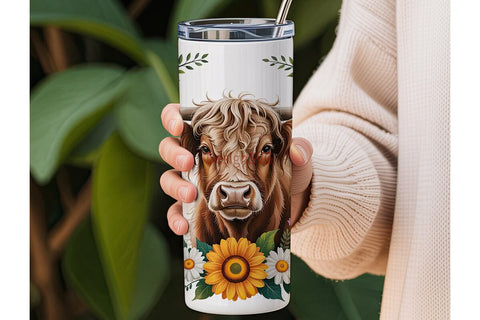 Highland Cow Sunflower 20oz Tumbler Wrap Sublimation DesignSVG 