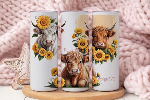 Highland Cow Sunflower 20oz Tumbler Wrap Sublimation DesignSVG 