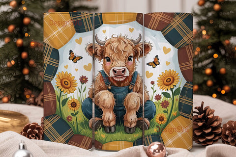 Highland Cow Sunflower 20oz Tumbler Wrap Sublimation DesignSVG 
