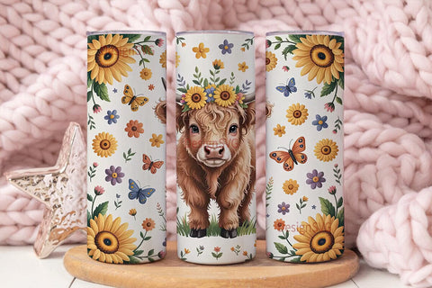 Highland Cow Sunflower 20oz Tumbler Wrap Sublimation DesignSVG 