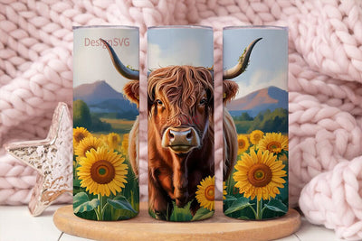Highland Cow Sunflower 20oz Tumbler Wrap Sublimation DesignSVG 