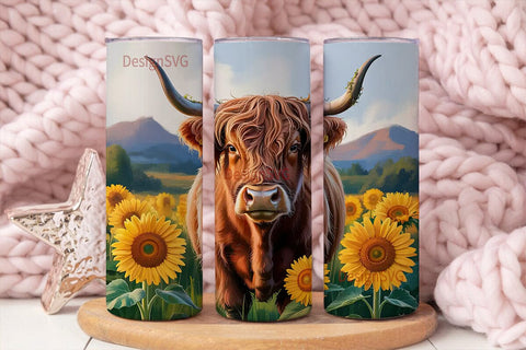 Highland Cow Sunflower 20oz Tumbler Wrap Sublimation DesignSVG 