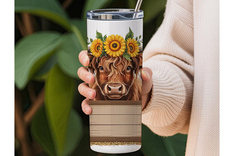 Highland Cow Sunflower 20oz Tumbler Wrap Sublimation DesignSVG 