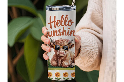 Highland Cow Sunflower 20oz Tumbler Wrap Sublimation DesignSVG 