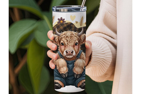 Highland Cow Sunflower 20oz Tumbler Wrap Sublimation DesignSVG 