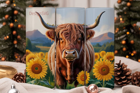 Highland Cow Sunflower 20oz Tumbler Wrap Sublimation DesignSVG 