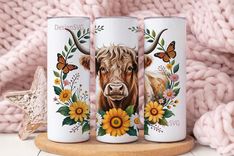 Highland Cow Sunflower 20oz Tumbler Wrap Sublimation DesignSVG 