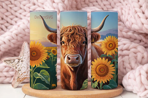 Highland Cow Sunflower 20oz Tumbler Wrap Sublimation DesignSVG 
