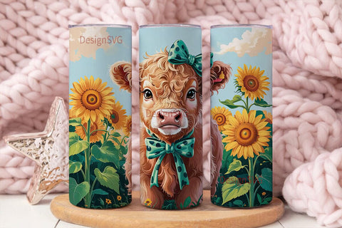 Highland Cow Sunflower 20oz Tumbler Wrap Sublimation DesignSVG 