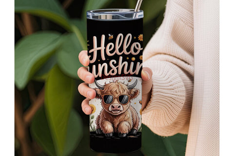 Highland Cow Sunflower 20oz Tumbler Wrap Sublimation DesignSVG 