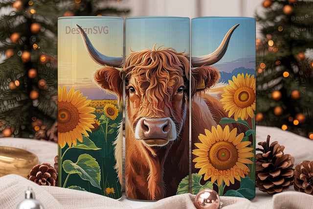 Highland Cow Sunflower 20oz Tumbler Wrap Sublimation DesignSVG 