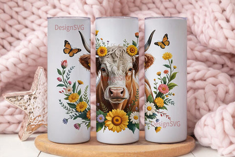Highland Cow Sunflower 20oz Tumbler Wrap Sublimation DesignSVG 