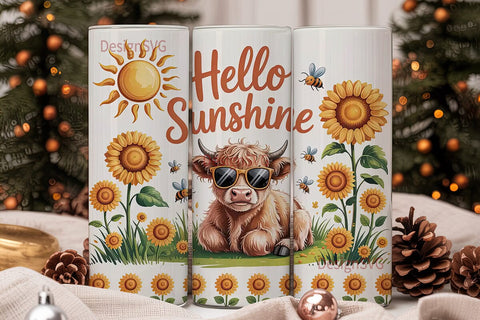 Highland Cow Sunflower 20oz Tumbler Wrap Sublimation DesignSVG 