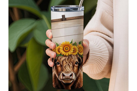 Highland Cow Sunflower 20oz Tumbler Wrap Sublimation DesignSVG 
