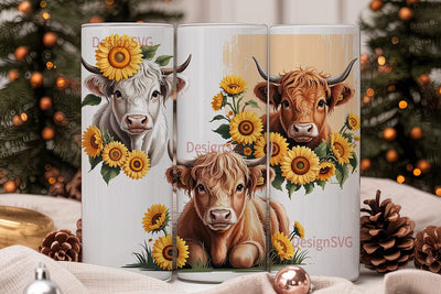 Highland Cow Sunflower 20oz Tumbler Wrap Sublimation DesignSVG 
