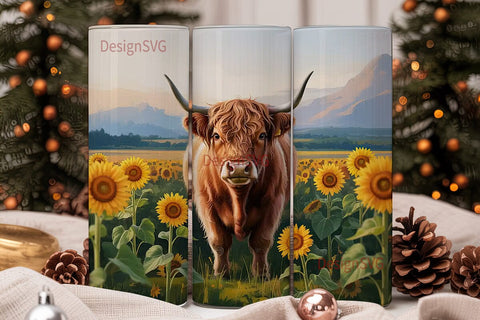 Highland Cow Sunflower 20oz Tumbler Wrap Sublimation DesignSVG 