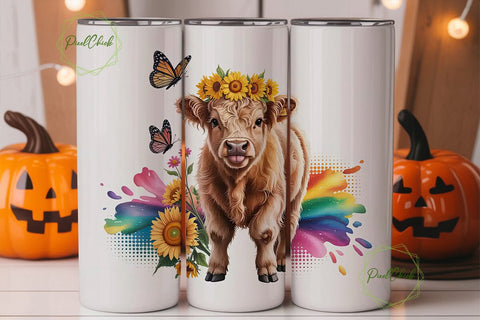 Highland Cow Sunflower 20oz Tumbler Wrap Sublimation PixelChick 
