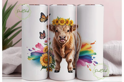 Highland Cow Sunflower 20oz Tumbler Wrap Sublimation PixelChick 