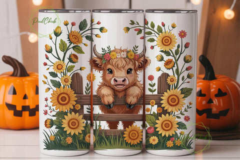 Highland Cow Sunflower 20oz Tumbler Wrap Sublimation PixelChick 