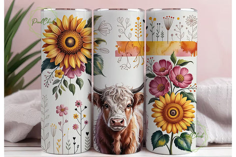 Highland Cow Sunflower 20oz Tumbler Wrap Sublimation PixelChick 