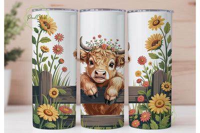 Highland Cow Sunflower 20oz Tumbler Wrap Sublimation PixelChick 