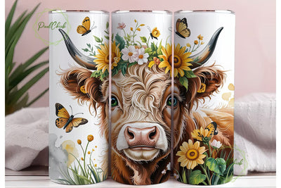 Highland Cow Sunflower 20oz Tumbler Wrap Sublimation PixelChick 