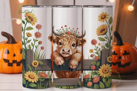 Highland Cow Sunflower 20oz Tumbler Wrap Sublimation PixelChick 