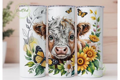 Highland Cow Sunflower 20oz Tumbler Wrap Sublimation PixelChick 