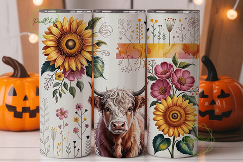 Highland Cow Sunflower 20oz Tumbler Wrap Sublimation PixelChick 