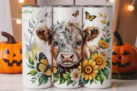 Highland Cow Sunflower 20oz Tumbler Wrap Sublimation PixelChick 
