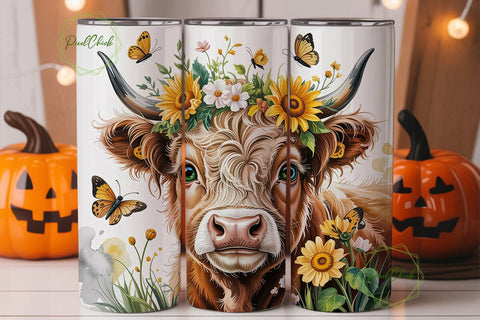 Highland Cow Sunflower 20oz Tumbler Wrap Sublimation PixelChick 