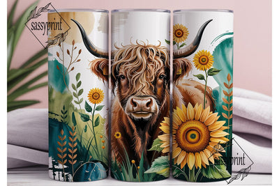 Highland Cow Sunflower 20oz Tumbler Wrap Sublimation sassyprint 