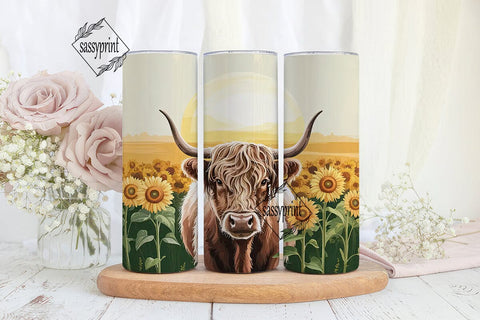 Highland Cow Sunflower 20oz Tumbler Wrap Sublimation sassyprint 
